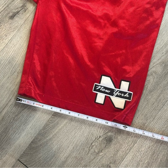 Vintage Barcode Shorts Mens XL Red Mesh New York Patch Basketball Russia Baggy - Picture 8 of 10